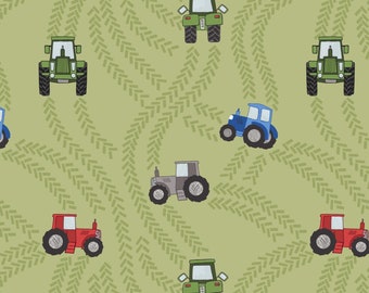 LAST BOLT! Lewis & Irene Piggy Tails  Fabric Collection Tractor Trails on Green Premium 100% Cotton Quilt Shop Quality Fabrics