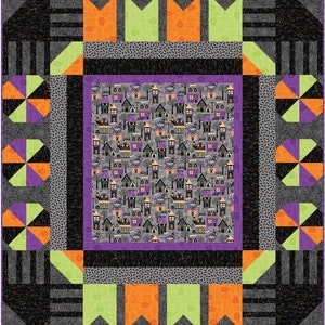 LAST RESTOCK! Maywood Studio Kimberbell Hometown Halloween Fabric Collection Town Square Quilt Kit Finished Size: 58"x67"