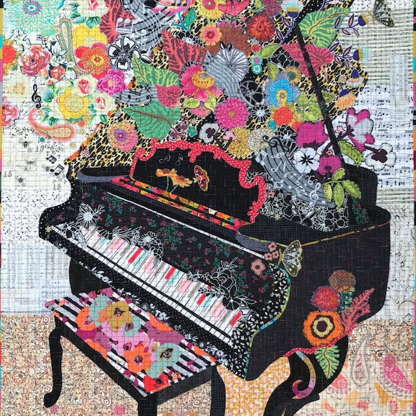 Laura Heine Piano Collage Wall Quilt Pattern Finished Size: 35.5"x45.5"