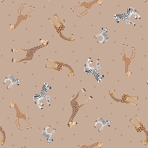 Lewis & Irene Small Things Wild Animals Fabric Collection Giraffes and Zebras on Biscuit Premium 100% Cotton Quilt Shop Quality Fabrics