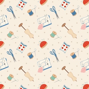 LAST BOLT!! Lewis & Irene Small Things Crafts Fabric Collection Dressmaking on Cream Premium 100% Cotton Quilt Shop Quality Fabrics