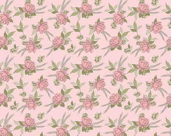 Colección de telas Poppie Cotton Country Roads Shenandoah sobre fondo rosa