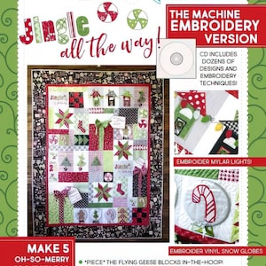 Puede incluir: Un kit de bordado a m&aacute;quina Kimberbell con el texto "Jingle all the way!" presenta un dise&ntilde;o de edred&oacute;n con tem&aacute;tica navide&ntilde;a. El kit incluye un CD con dise&ntilde;os y t&eacute;cnicas de bordado. Los proyectos incluyen luces de mylar bordadas y bolas de nieve de vinilo.