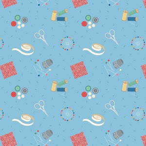 LAST BOLT!! Lewis & Irene Small Things Crafts Fabric Collection Sewing on Turquoise Premium 100% Cotton Quilt Shop Quality Fabrics