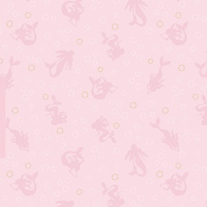 Lewis & Irene Moontide Fabric Collection Metallic Gold Mermaid Silhouettes on Pink Premium 100% Cotton Quilt Shop Quality Fabrics