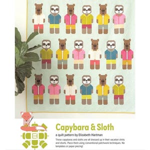 Elizabeth Hartman Capybara & Sloth Quilt Pattern EH-079, 3 Sizes