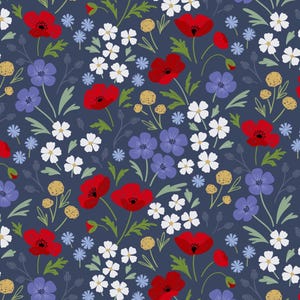 Lewis & Irene Forever Blooms Fabric Collection Wild Blooms on Prussian Blue Premium 100% Cotton Quilt Shop Quality Fabrics