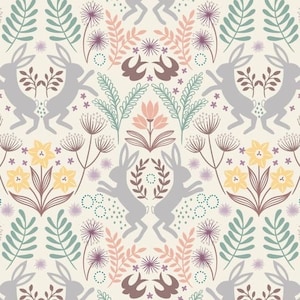 LAST BOLT!! Lewis & Irene Spring Hare Reloved Fabric Collection Springtime on Cream Premium 100% Cotton Quilt Shop Quality Fabrics
