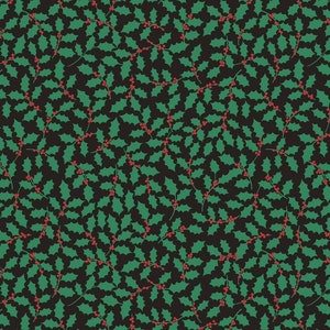 LAST BOLT!! Lewis & Irene 12 Days of Christmas Fabric Collection Christmas Holly on Black Premium 100% Cotton Fabrics