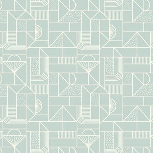 LAST BOLT!! Lewis & Irene Forme Fabric Collection All Over Geometric on Soft Duck Egg Blue Premium 100% Cotton Quilt Shop Quality Fabrics
