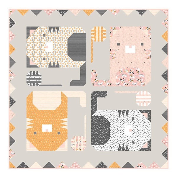 Pen + Paper Kitten Around Quilt Pattern Finished Size: 48.5"x48.5" (Optional Fineline Glue Tips Set)