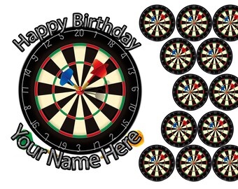DART BOARD 7.5/" ROUND EDIBLE ICING BIRTHDAY CAKE TOPPER /& 18 CUPCAKE TOPPERS