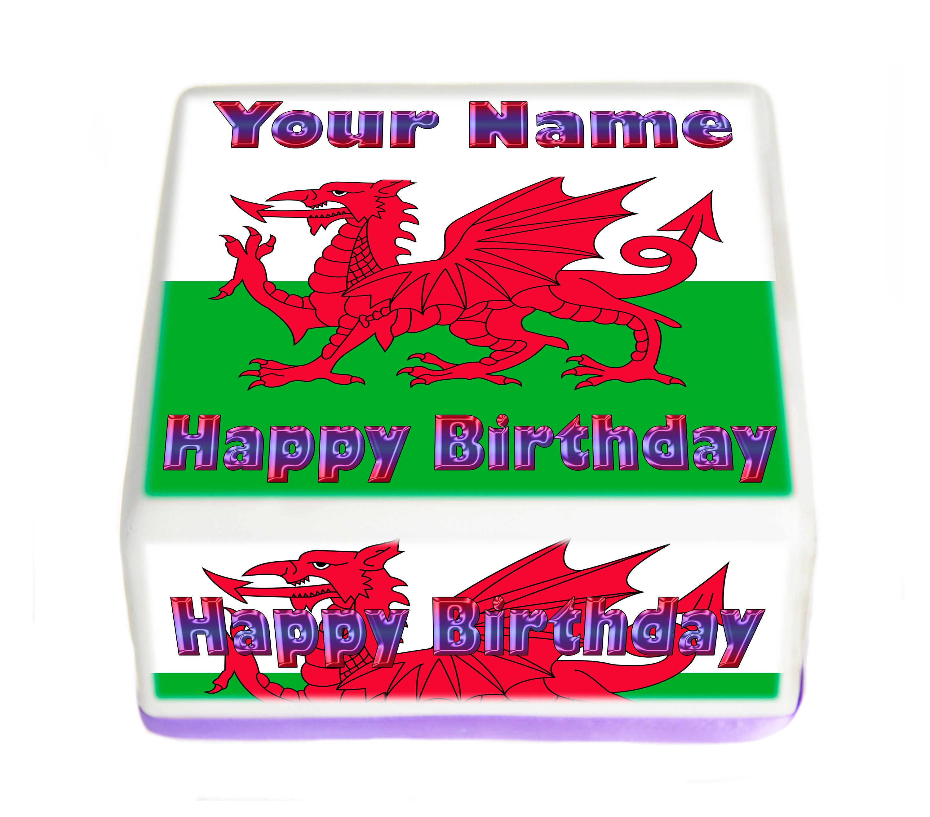 Nouveauté Personnalisé Welsh Drapeau 7.5" Comestible Glaçage Cake Topper Anniversaire Wales