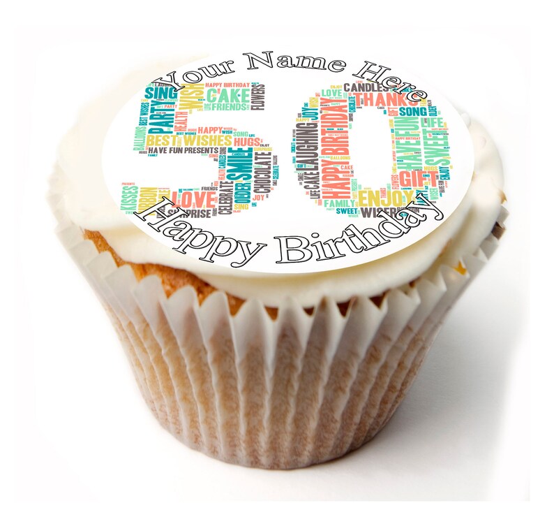 Rice wafer or Icing Sheet.815 50th Birthday Personalised x20 Cupcake toppers