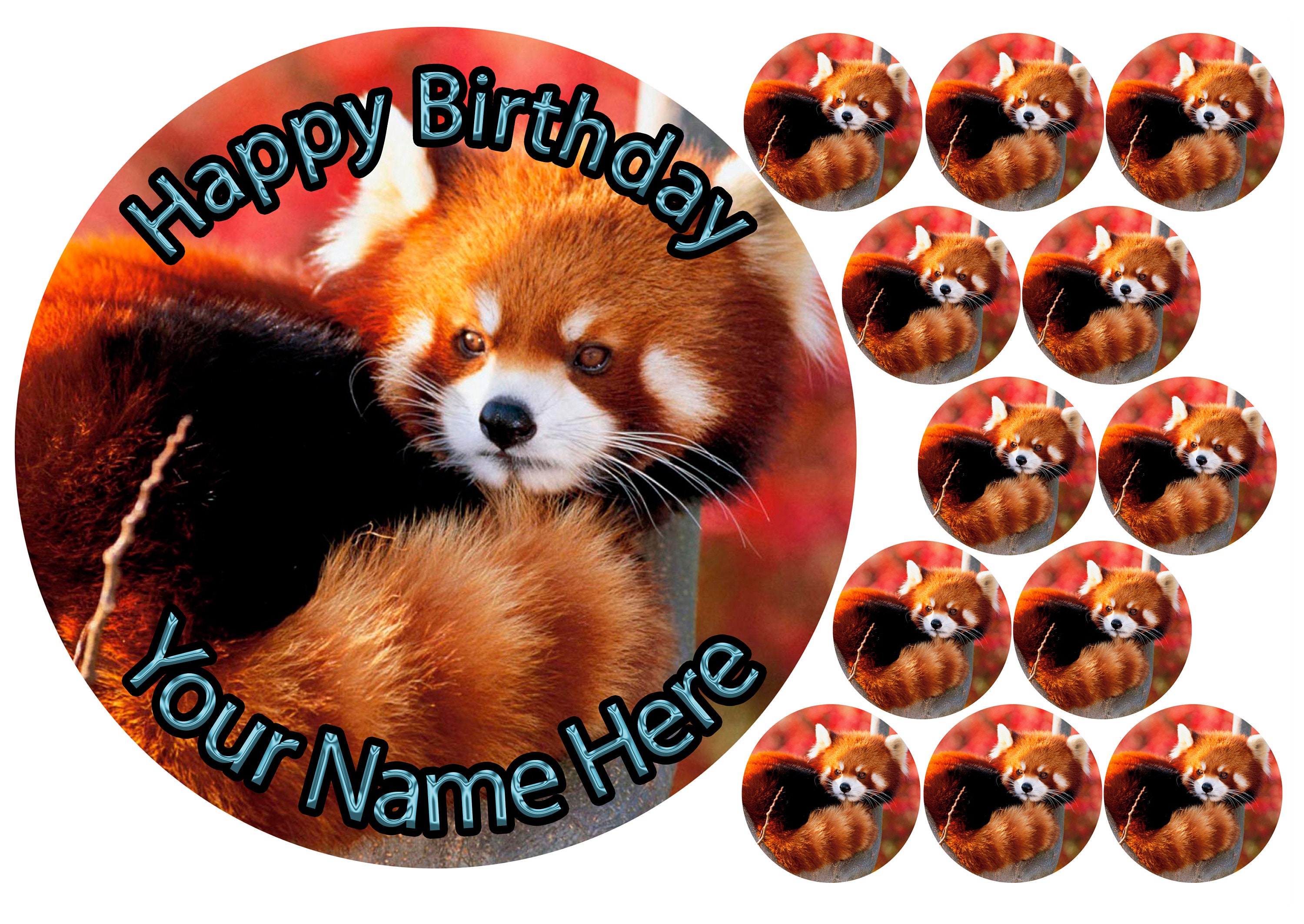 icing sheet.1167 Red Panda 7.5" Cake Topper 12 Cupcakes Toppers Birthday Wafer