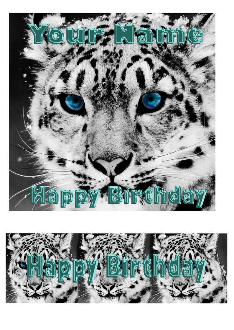 Snow Leopard Birthday Personalised Edible Square Cake Topper | Etsy