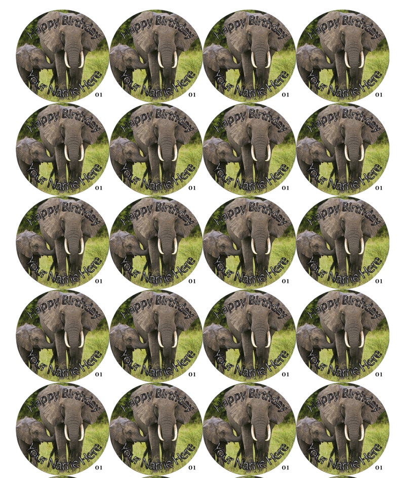 Personal.1045 Elephant Cupcake Toppers x20 Rice Paper or Icing