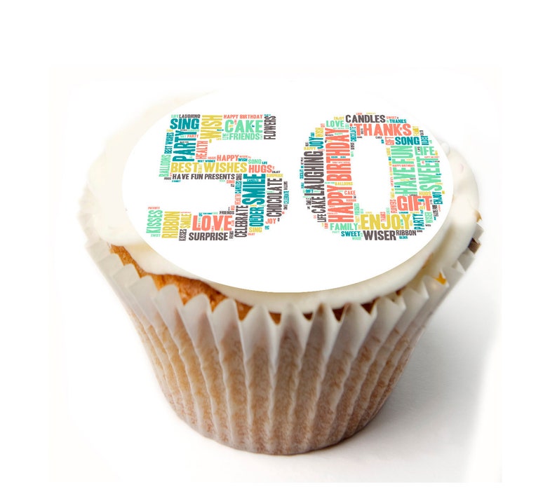 Rice wafer or Icing Sheet.815 50th Birthday Personalised x20 Cupcake toppers