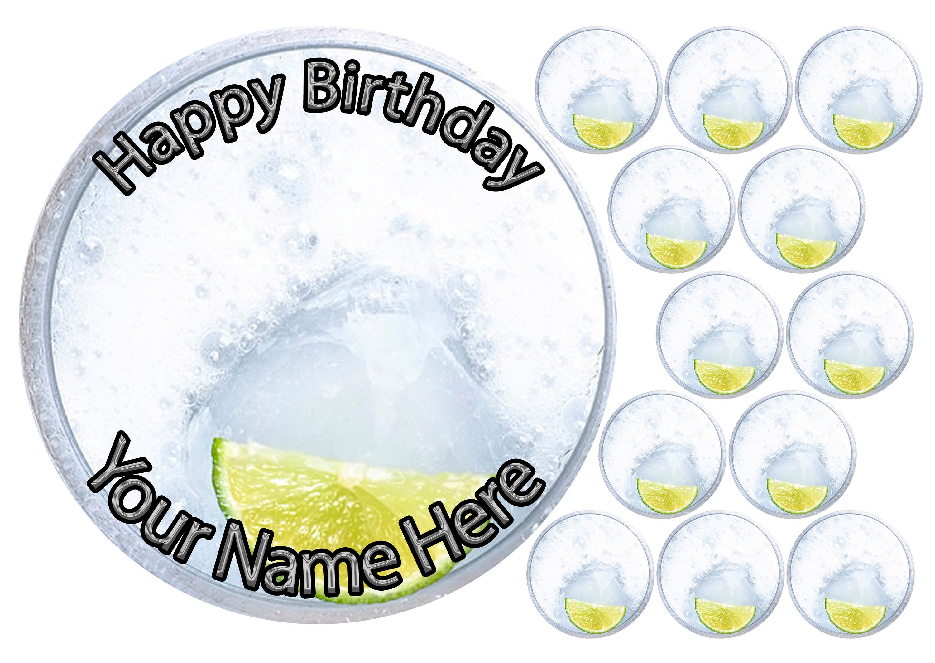 Gin and Tonic Birthday Personalised 7.5 inch Round Cake Topper | Etsy