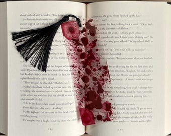 Bloody Acrylic Paint Bookmark - Gory Horror Gift with Tassel - Present for True Crime Fans