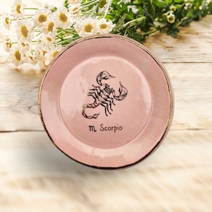 Zodiac Sign Ring Dish Jewelry Dish Gold Rim Pink Black Gold