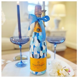 Painted Champagne Bottle (Blue Confetti-Style)