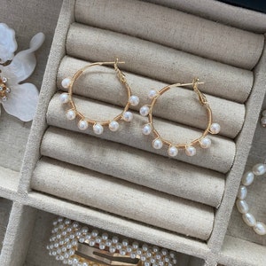 Freshwater Pearl Earrings, Pearl Hoop Earrings, Pearl Earrings, Pearl Hoop Earrings, Statement Earrings, Bridal Earrings, Minimalistic