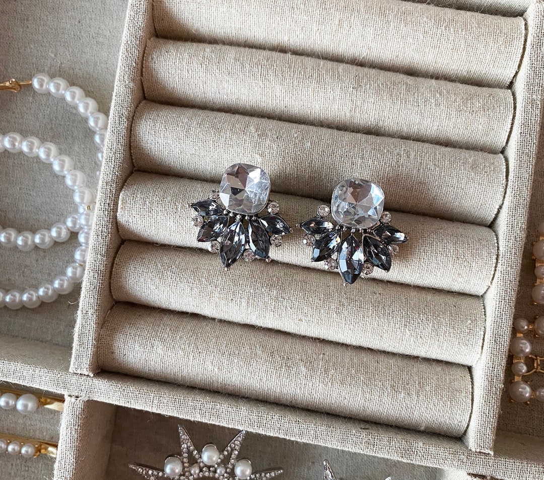 Gray Crystal Earrings Bridal Earrings Wedding Earrings Art Etsy