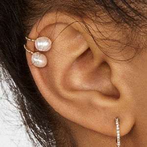 Pearl Ear Cuff, Pearl Ear Huggies, Dainty Ear Cuffs, Mini Pearls Ear Cuff, Minimalist Ear Cuff Earrings, Ear Cuff Earrings image 5