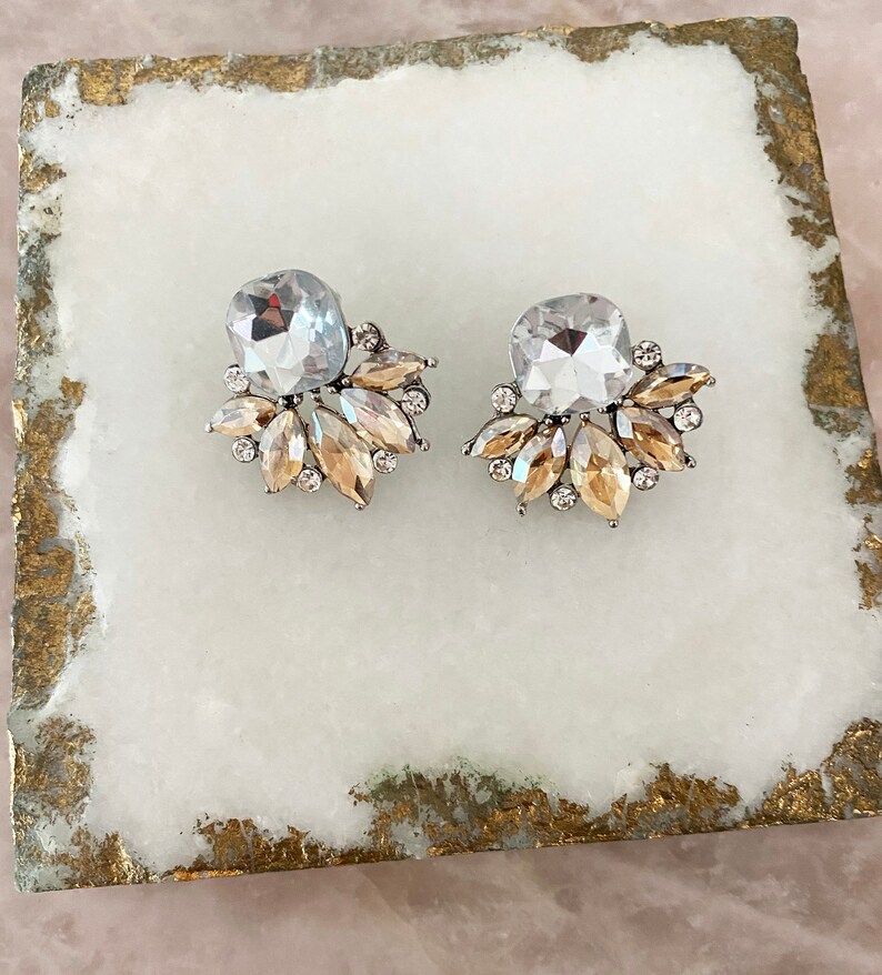 Gray Crystal Earrings Bridal Earrings Wedding Earrings Art Etsy