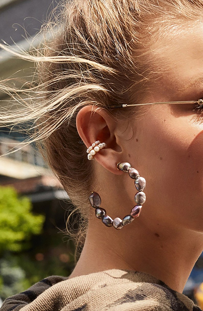 Pearl Ear Cuff, Pearl Ear Huggies, Dainty Ear Cuffs, Mini Pearls Ear Cuff, Minimalist Ear Cuff Earrings, Ear Cuff Earrings image 3
