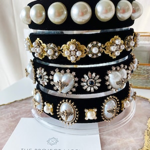 Velvet Headband with Pearls - Pearl Headband, Large Pearl Headband, Headband, Pearl Accent Headband