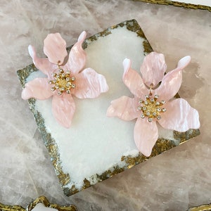 AMORIE - Pink Flower Earrings, Bridal Earrings, Wedding Earrings, Flower Earrings, Crystal Earrings, Bridesmaids Earrings