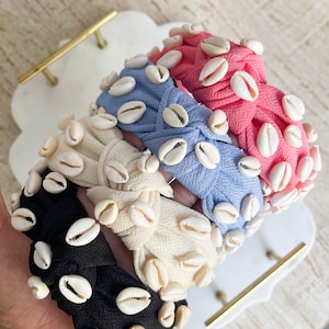 Headband with Shells - Top Knots Shell Headband, Shell Headband, Tropical Headband, Shell Accent Headband, Accent Headband