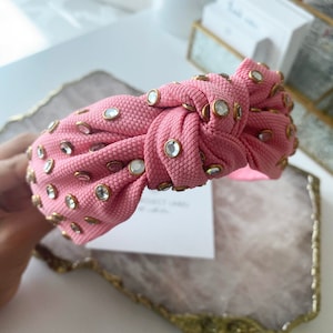 Top Knot Headband, Crystal Headband, Rhinestone Headband, Pink Headband, Bridal Headband, Headband, Knotted Headband, Bridal