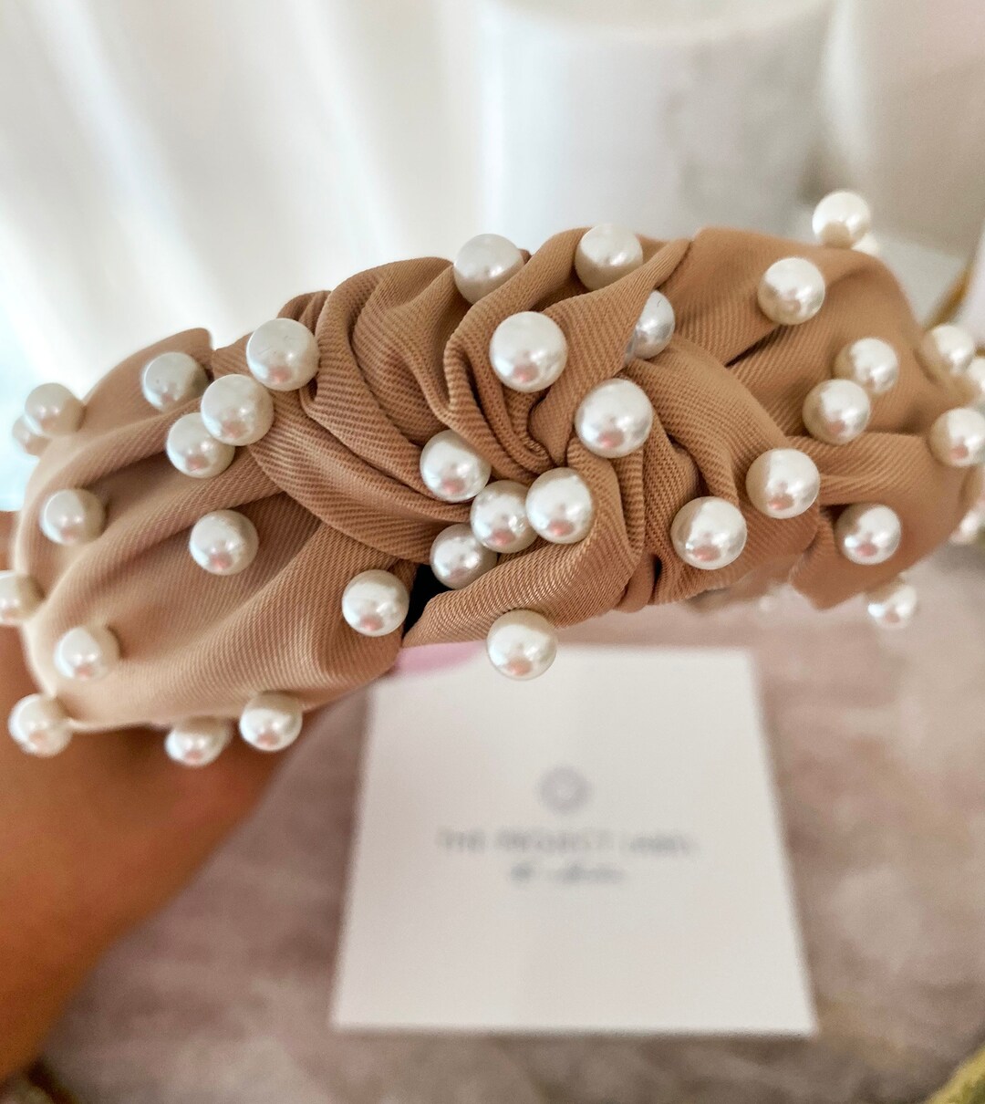 Knot Pearl Headband, Pearl Headband, Bridal Headband, Headband, Beige ...