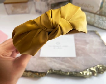 Top Knot Headband, Satin Headband, Mustard Yellow  Headband, Bridal Headband, Headband, Knotted Headband, Bridal