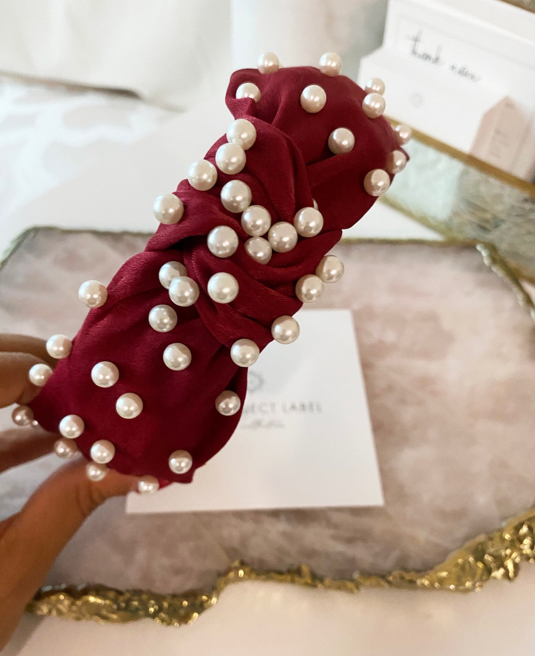 Knot Pearl Headband, Pearl Headband, Bridal Headband, Headband, Red ...