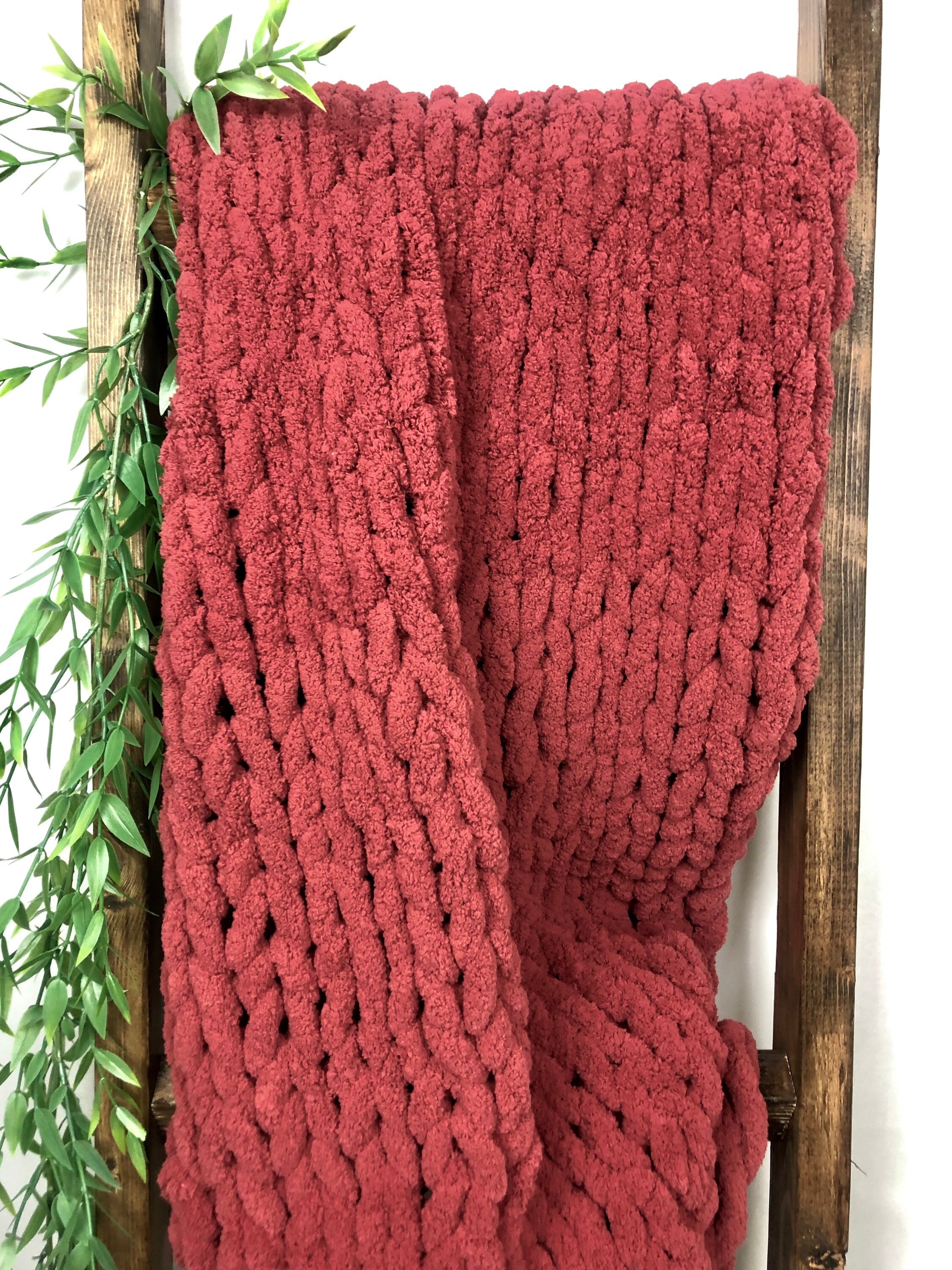 CRANBERRY BLANKET/THROW Chunky Knit Chenille Beautiful Etsy