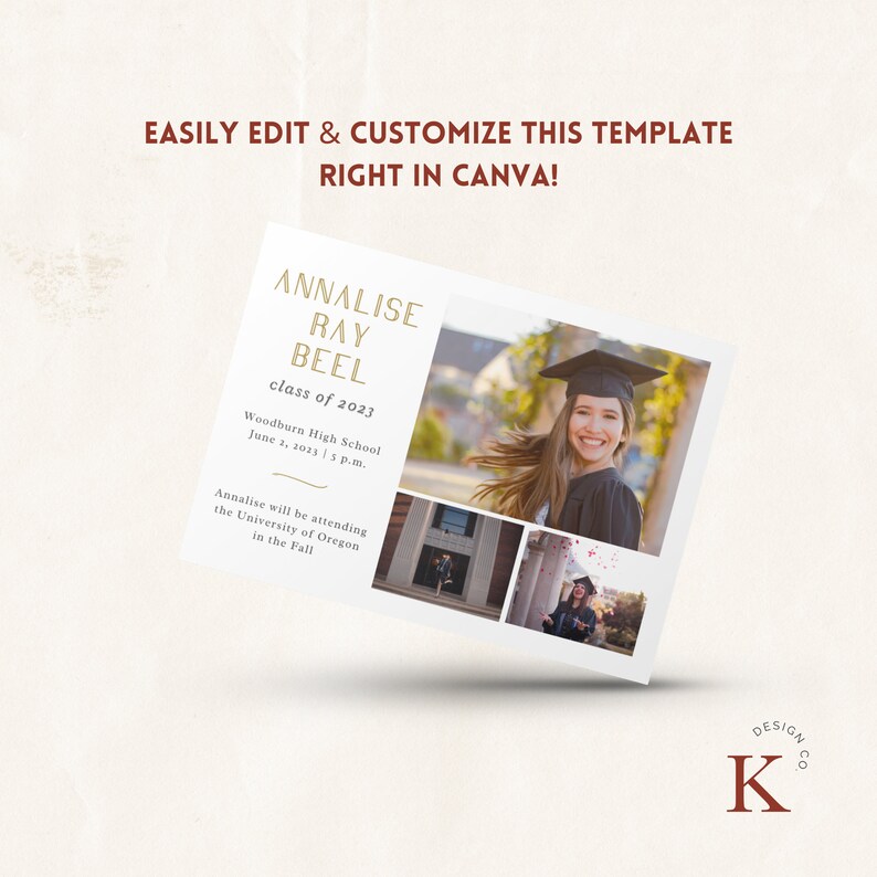 Canva Graduation Collage Template, Customizable High School Graduation Card, Custom Grad