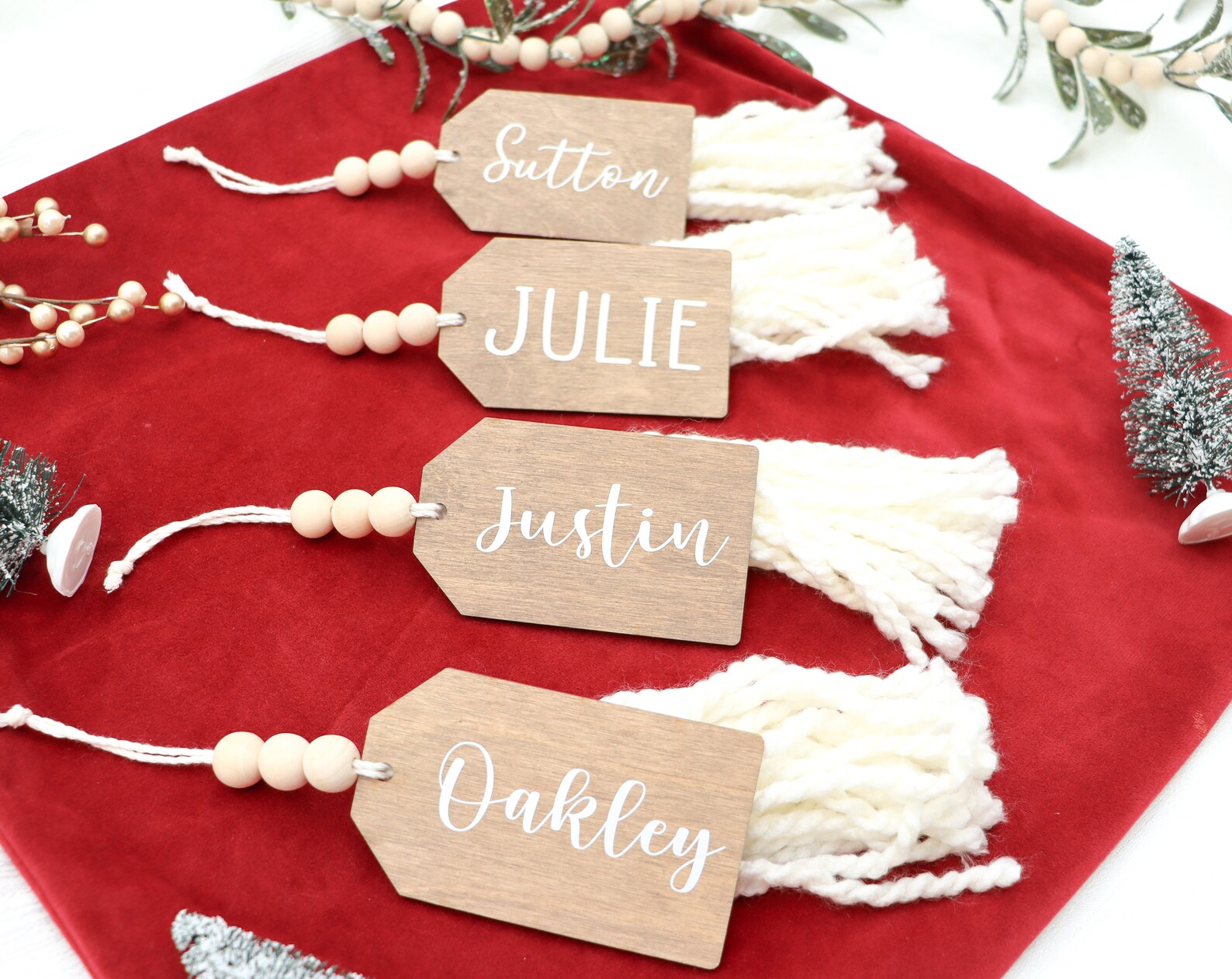 Custom Stocking Name Tag Beaded Stocking Tag Stocking Name Etsy