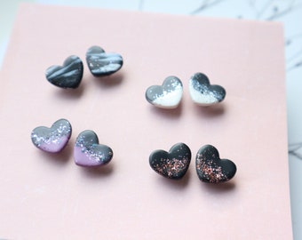 Heart earrings - handmade statement earrings made of polymer clay, gift for loved ones, special jewelry, unique, heart earrings,