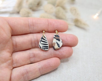 Earrings Leo print and leaves design- handmade statement earrings made of polymer clay, Easter gift, gift for girlfriend