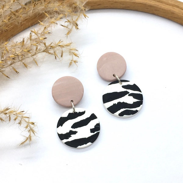 Earrings in soft rose/zebra - handmade statement earrings made of polymer clay,