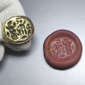Ancient Medieval Ring Seal with engraving, Original Medieval Jewelry, Rare Old Authentic Bronze Ring,Ancient Artifac,17-18th century AD-#473
