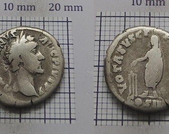 Vota – Denario de Plata – Antonino Pío 138–161 d. C. – Moneda Romana Antigua – Auténtica Plata Imperial – Auténtica Antigüedad del Imperio Romano n.° 125