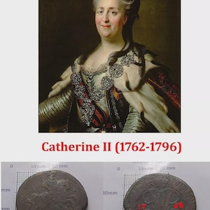 2 kopeks 1768  – Russian Imperial Copper Coin – Catherine II (1762-1796) – Antique Tsarist Russian Coin Collectible  #384