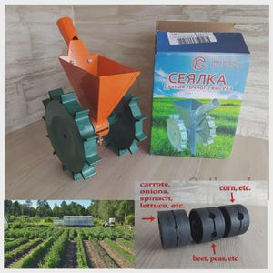 Precision Manual Garden Seeder – Hand Push Vegetable Seed Planter – Metal Row Seeder for Carrots, Corn, Lettuce, Beets, Peas – Garden Tool