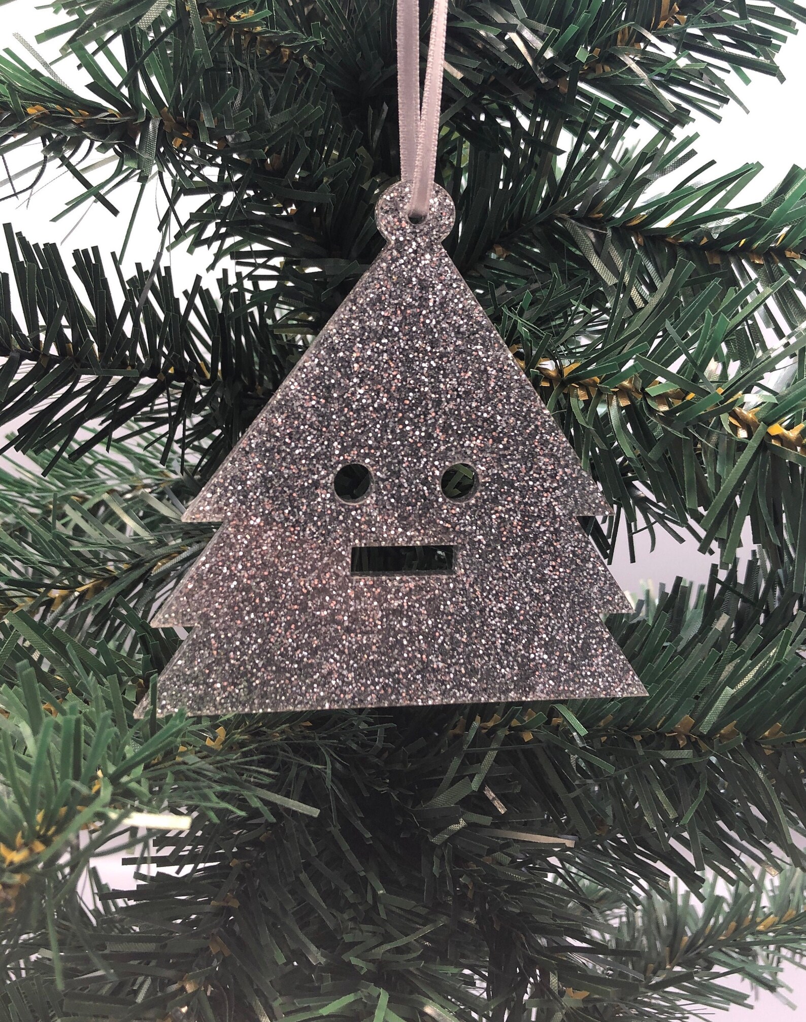 Tree Decoration Tree Silver Glitter Etsy