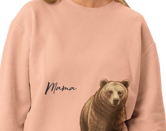 Sweat-shirt maman ours vintage ras du cou ours dessiné à la main, coupe décontractée